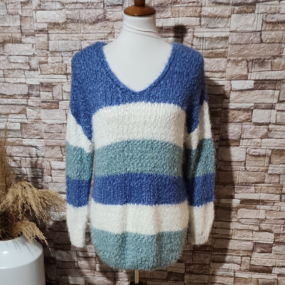 Architect Striped Blue and White  Women's Sweater Brand New  Blue Comb